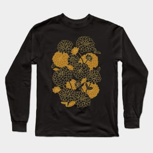 Black and gold. Zinnia Flower Pattern Long Sleeve T-Shirt